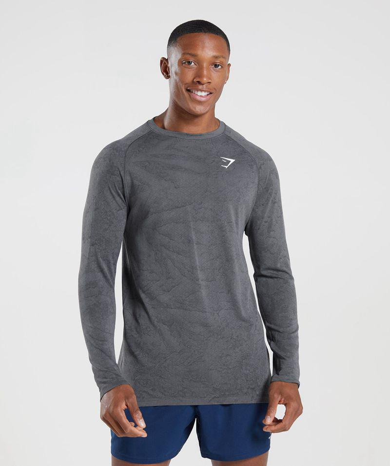 Gymshark Geo Seamless Long Sleeve T-Shirts Férfi Szürke  Hungary |  PXSKU-9458