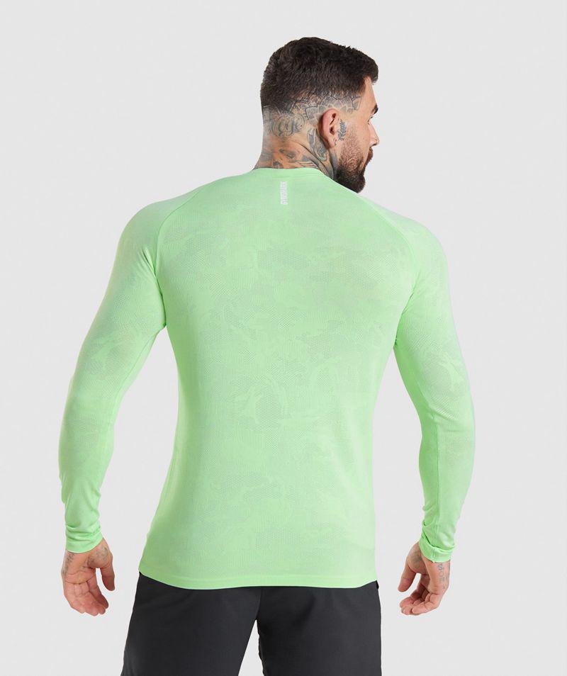 Gymshark Geo Seamless Long Sleeve T-Shirts Férfi Zöld  Hungary |  TEDKH-6451