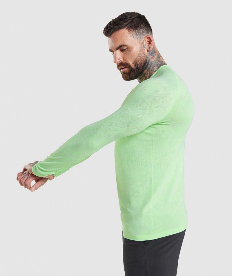 Gymshark Geo Seamless Long Sleeve T-Shirts Férfi Zöld  Hungary |  TEDKH-6451