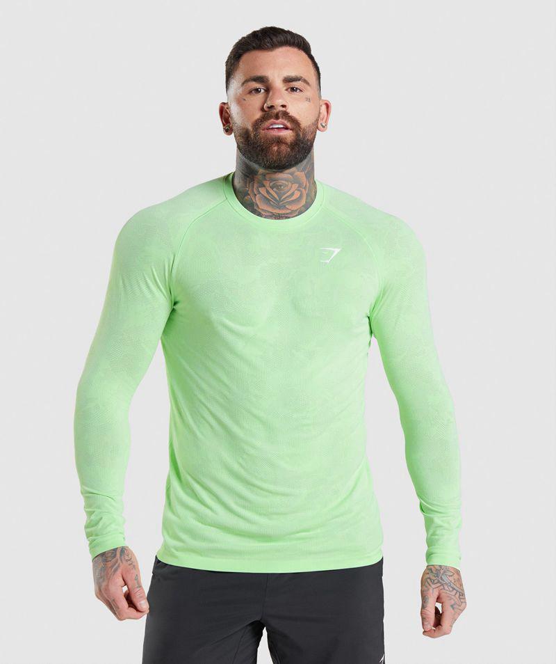 Gymshark Geo Seamless Long Sleeve T-Shirts Férfi Zöld  Hungary |  TEDKH-6451