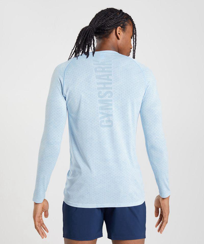 Gymshark Geo Seamless Long Sleeve T-Shirts Férfi Kék  Hungary |  YCGKD-9263