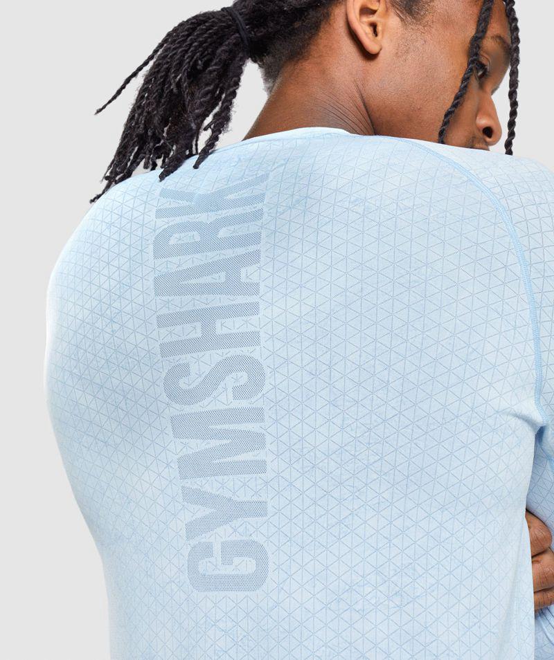 Gymshark Geo Seamless Long Sleeve T-Shirts Férfi Kék  Hungary |  YCGKD-9263