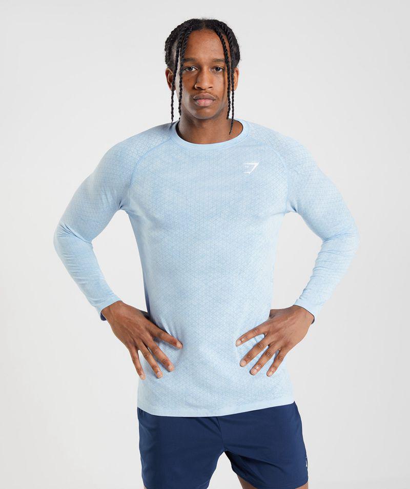 Gymshark Geo Seamless Long Sleeve T-Shirts Férfi Kék  Hungary |  YCGKD-9263