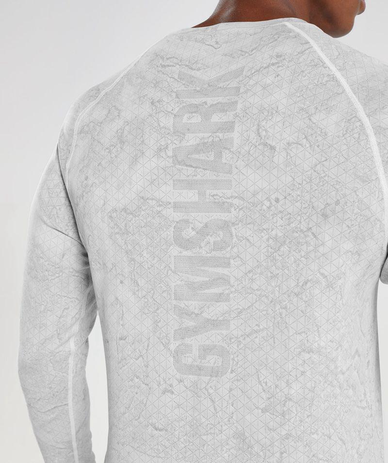 Gymshark Geo Seamless Long Sleeve T-Shirts Férfi Fehér Világos Szürke  Hungary |  YKTRF-3764