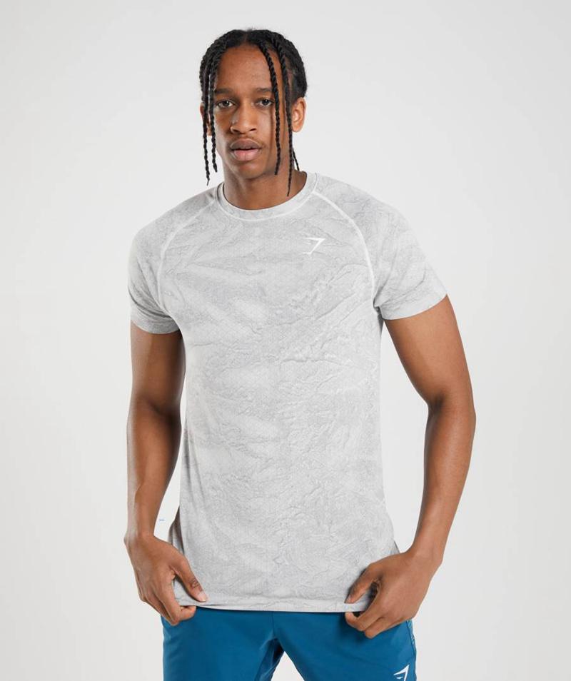 Gymshark Geo Seamless T-Shirts Férfi Fehér Világos Szürke  Hungary |  YWPJB-8375