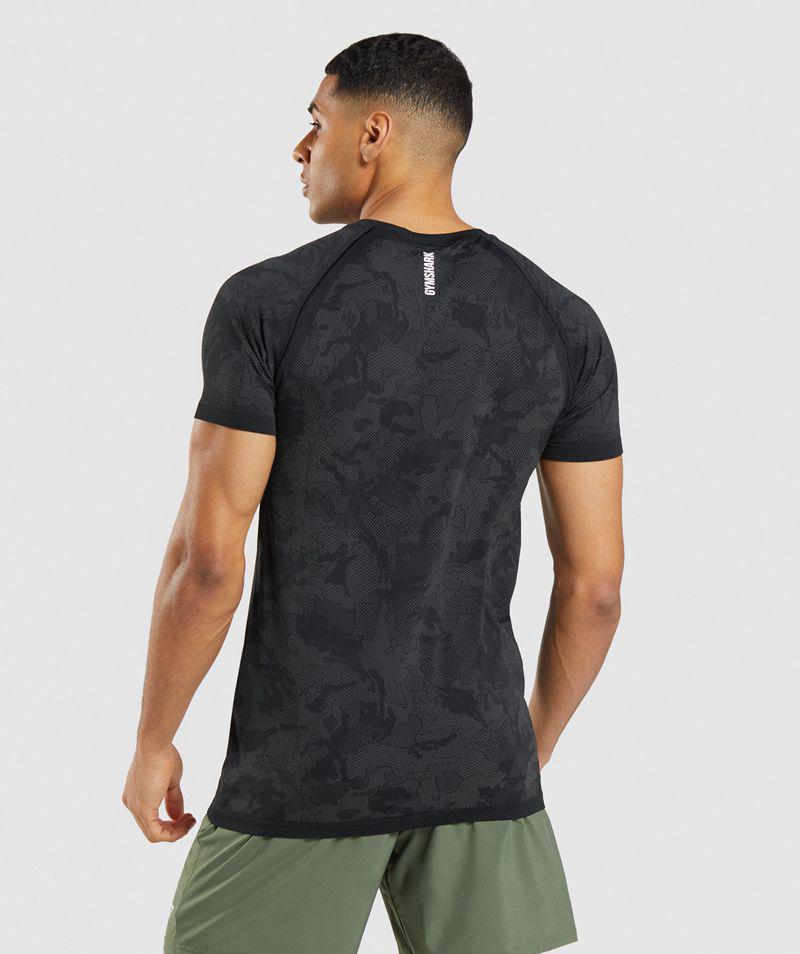 Gymshark Geo Seamless T-Shirts Férfi Fekete  Hungary |  AWNTI-5924