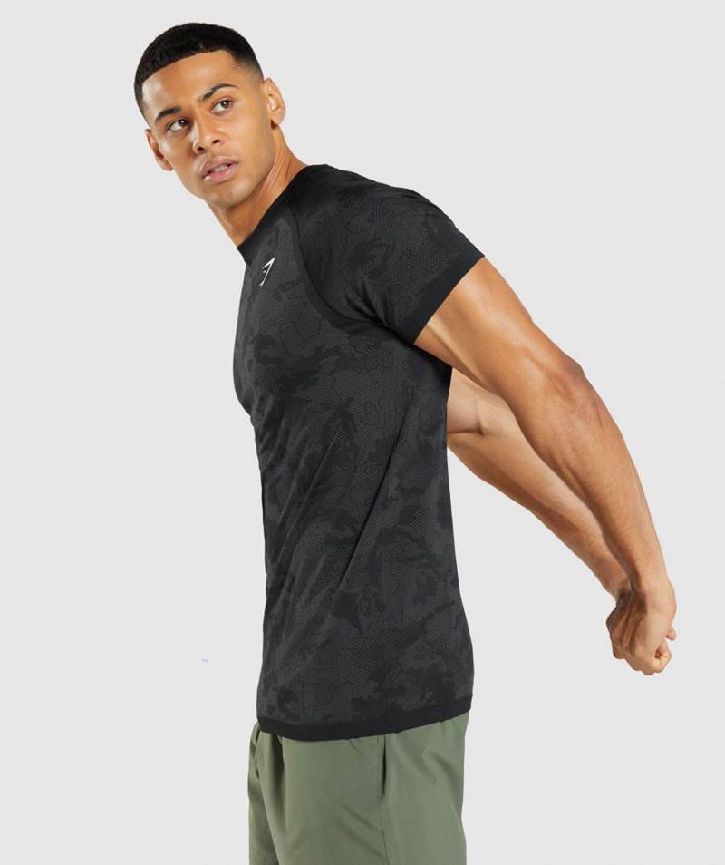 Gymshark Geo Seamless T-Shirts Férfi Fekete Szürke Szürke  Hungary |  RGHEC-3704