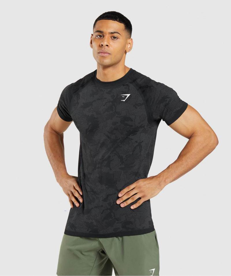 Gymshark Geo Seamless T-Shirts Férfi Fekete Szürke Szürke  Hungary |  RGHEC-3704