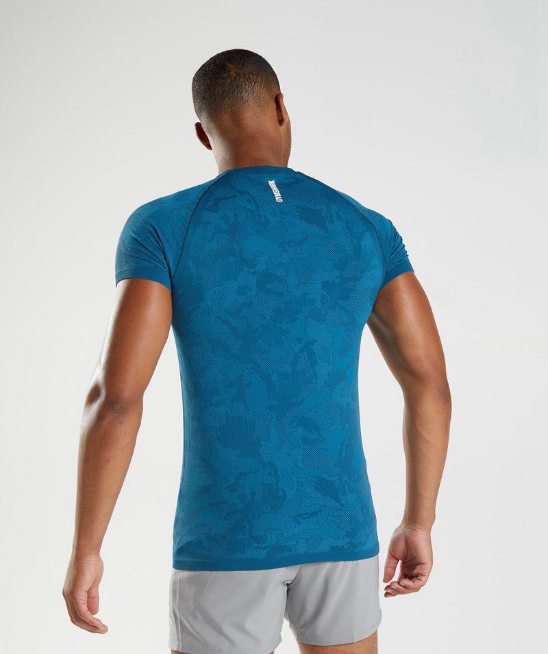 Gymshark Geo Seamless T-Shirts Férfi Kék  Hungary |  FEJXG-3851