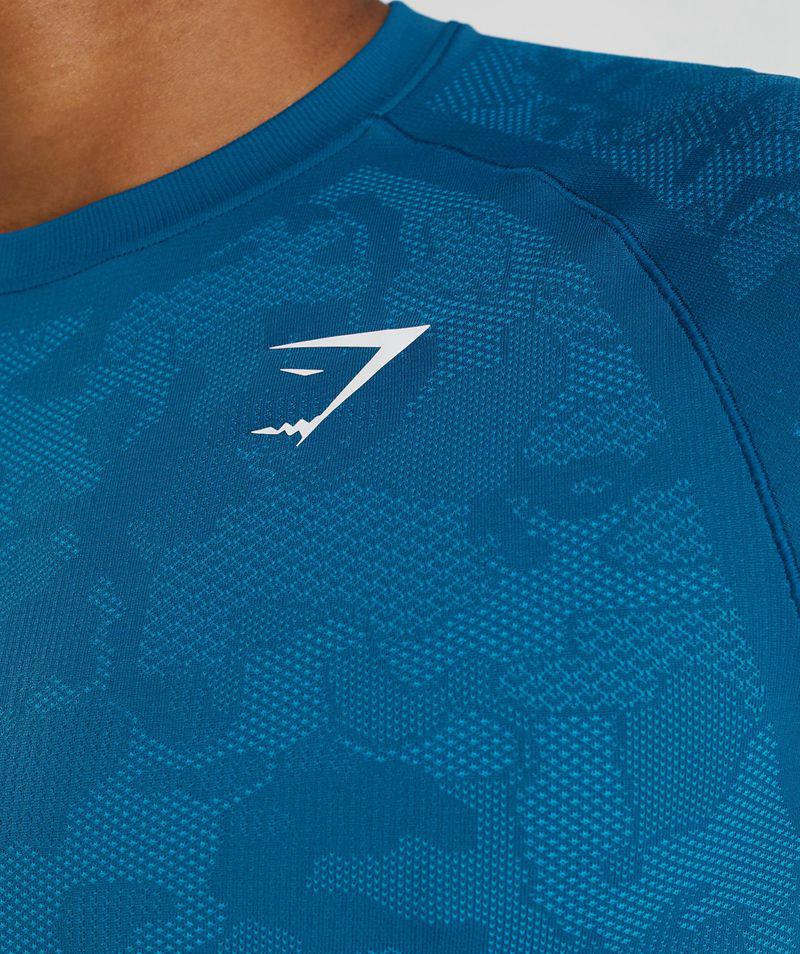 Gymshark Geo Seamless T-Shirts Férfi Kék  Hungary |  FEJXG-3851