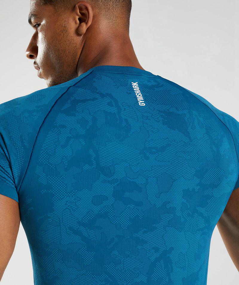 Gymshark Geo Seamless T-Shirts Férfi Kék  Hungary |  FEJXG-3851