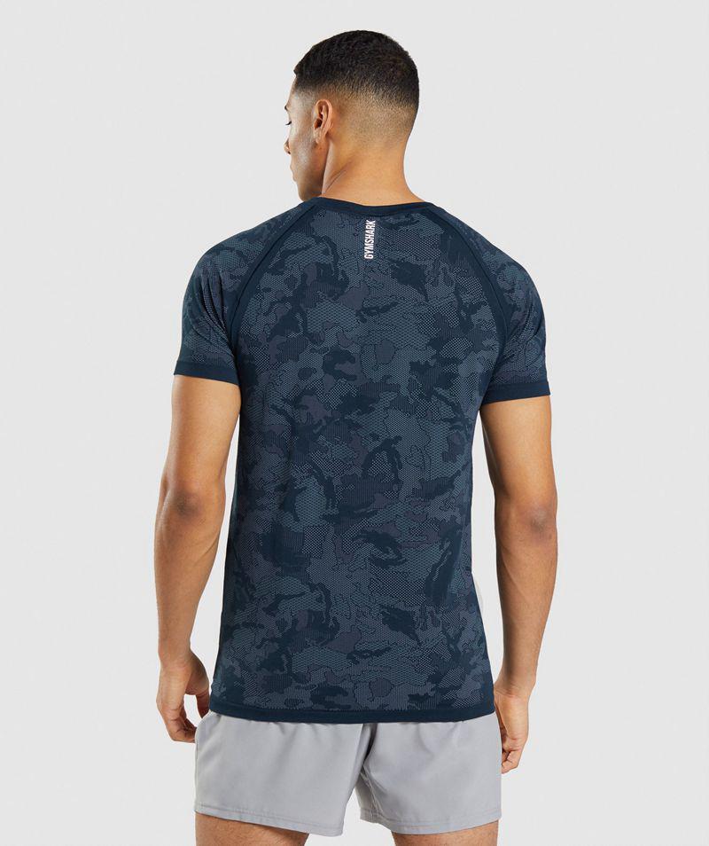 Gymshark Geo Seamless T-Shirts Férfi Sötétkék  Hungary |  XNWFP-5179