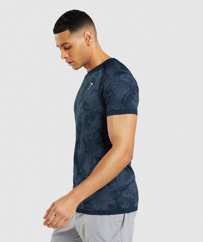 Gymshark Geo Seamless T-Shirts Férfi Sötétkék  Hungary |  XNWFP-5179