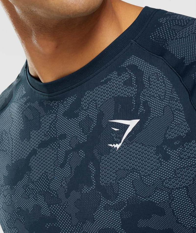 Gymshark Geo Seamless T-Shirts Férfi Sötétkék Kék  Hungary |  YCQNV-8541