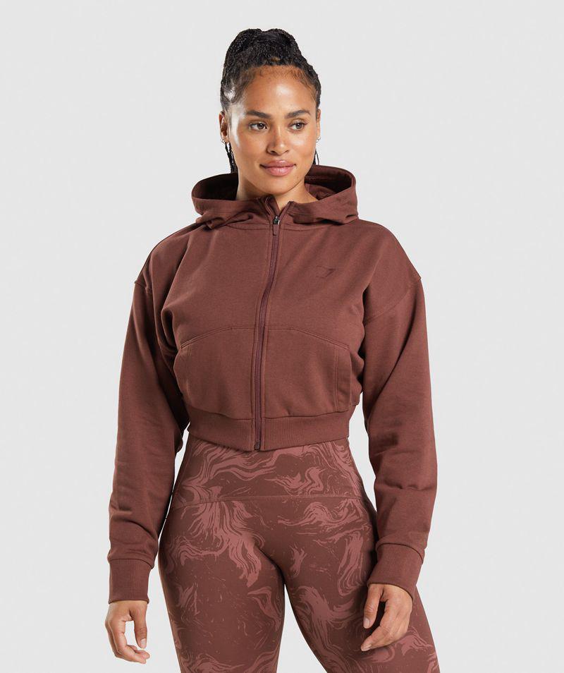 Gymshark Gs Power Cropped Zip Kapucnis Pulóver Női Bordó  Hungary |  EQDFH-6892