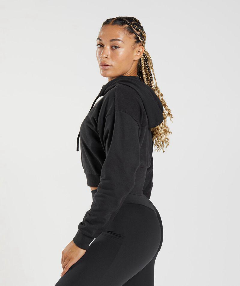 Gymshark Gs Power Cropped Zip Kapucnis Pulóver Női Fekete  Hungary |  JWFDO-8432