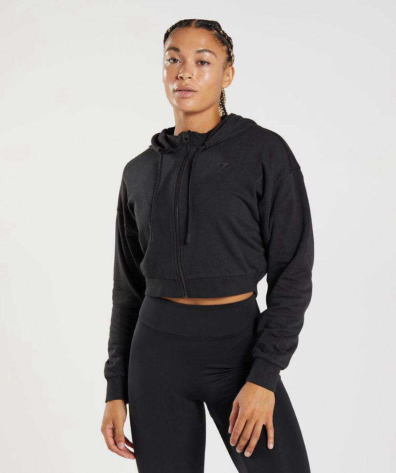 Gymshark Gs Power Cropped Zip Kapucnis Pulóver Női Fekete  Hungary |  JWFDO-8432