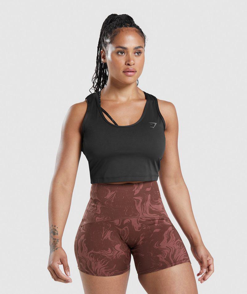 Gymshark Gs Power Open Back Cropped Ujjatlan Póló Női Fekete  Hungary |  KNHLG-7183