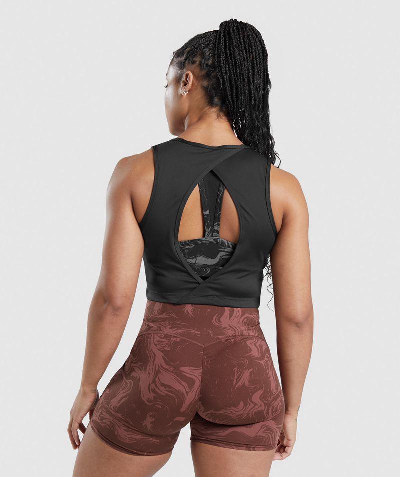 Gymshark Gs Power Open Back Cropped Ujjatlan Póló Női Fekete  Hungary |  KNHLG-7183