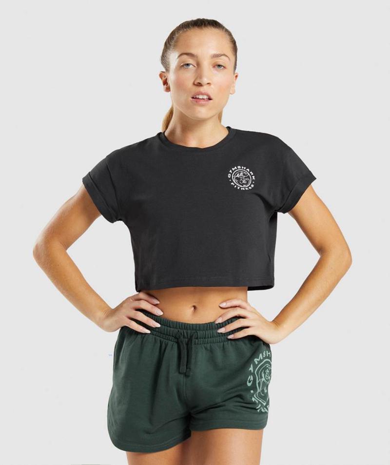 Gymshark Legacy Grafika Crop Tee Vágott Felsők Női Fekete  Hungary |  PVEQO-1564