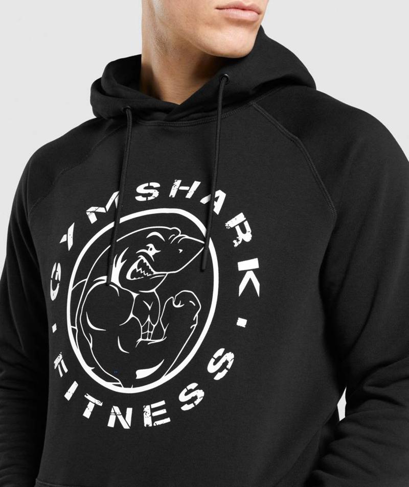 Gymshark Legacy Kapucnis Pulóver Férfi Fekete Fehér  Hungary |  JLHTS-2164