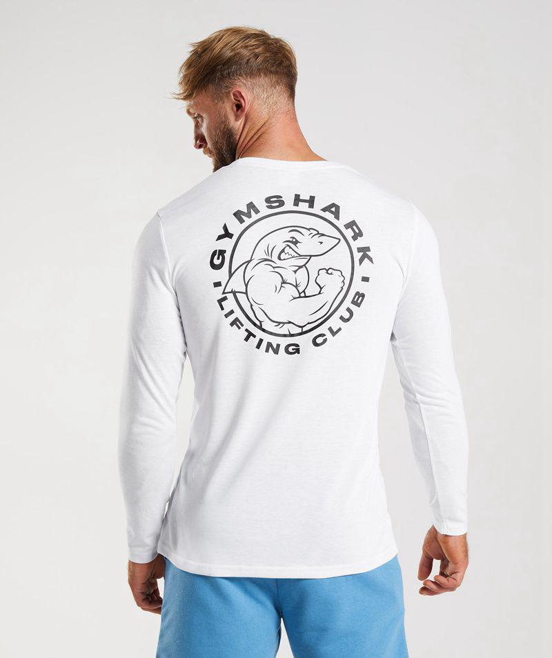 Gymshark Legacy Long Sleeve T-Shirts Férfi Fehér  Hungary |  EKOAU-7642