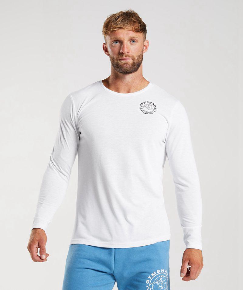 Gymshark Legacy Long Sleeve T-Shirts Férfi Fehér  Hungary |  EKOAU-7642