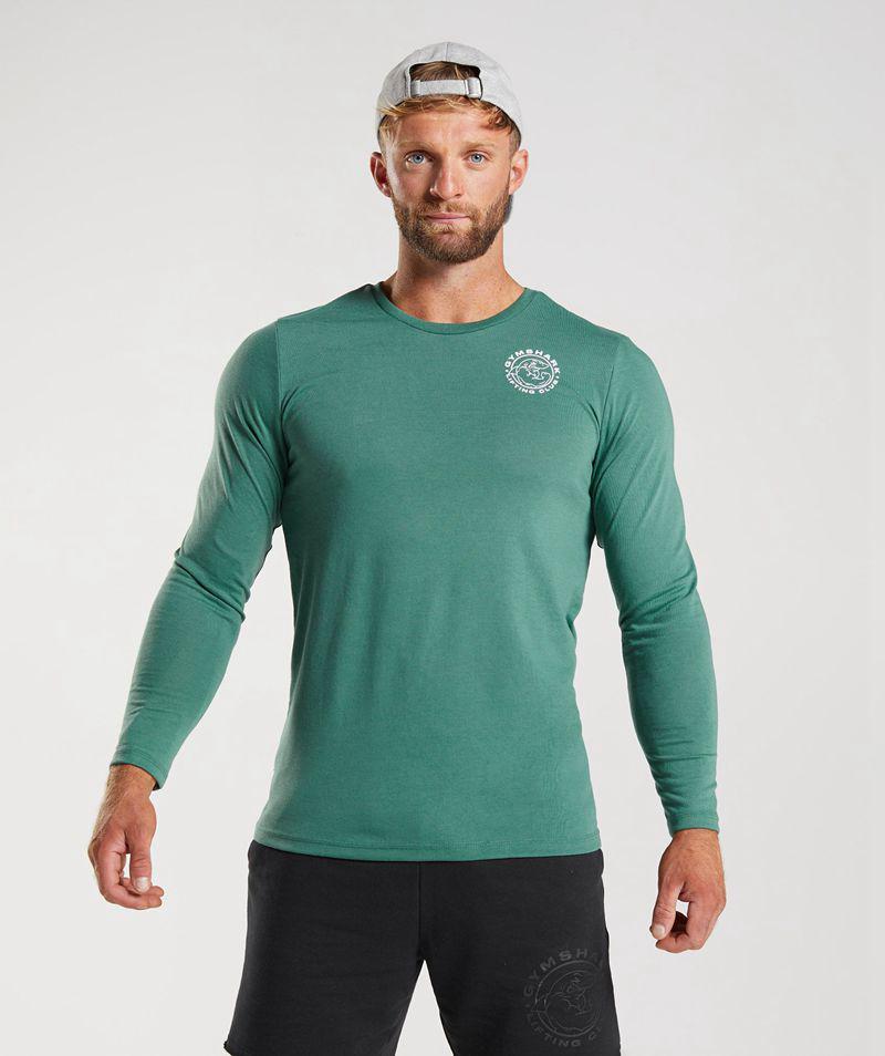 Gymshark Legacy Long Sleeve T-Shirts Férfi Zöld  Hungary |  KMLYC-8560