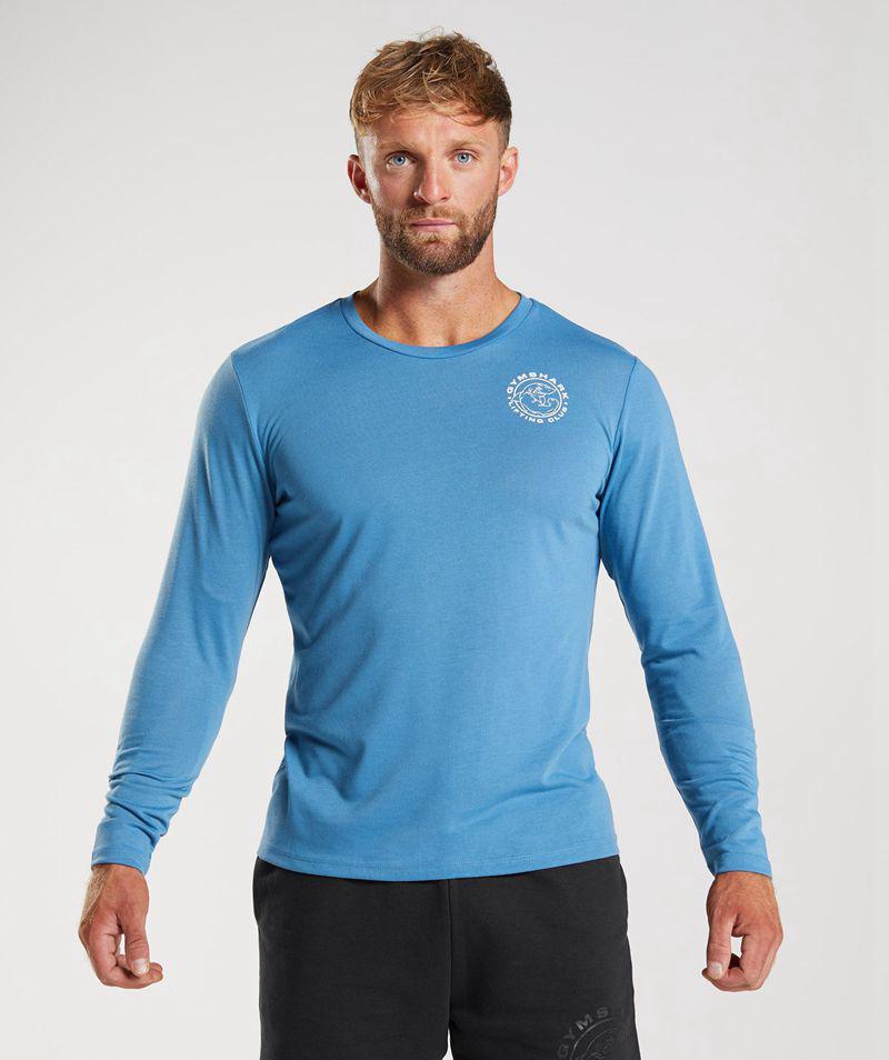 Gymshark Legacy Long Sleeve T-Shirts Férfi Kék  Hungary |  UMBZL-9254