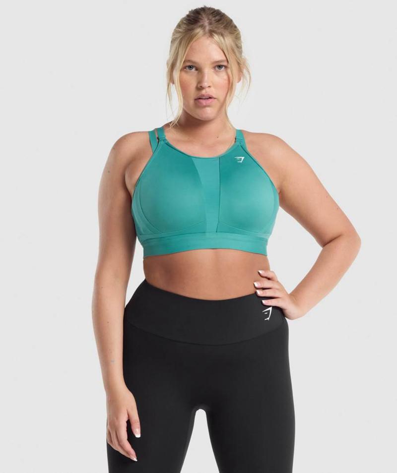 Gymshark Mesh Neckline Sportmelltartó Női Türkiz  Hungary |  AHWGR-3574