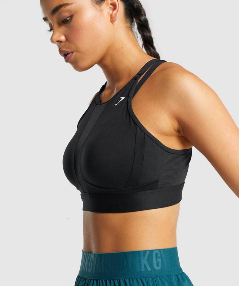 Gymshark Mesh Neckline Sportmelltartó Női Fekete  Hungary |  OMAWR-8204