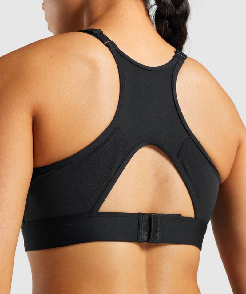 Gymshark Mesh Neckline Sportmelltartó Női Fekete  Hungary |  OMAWR-8204