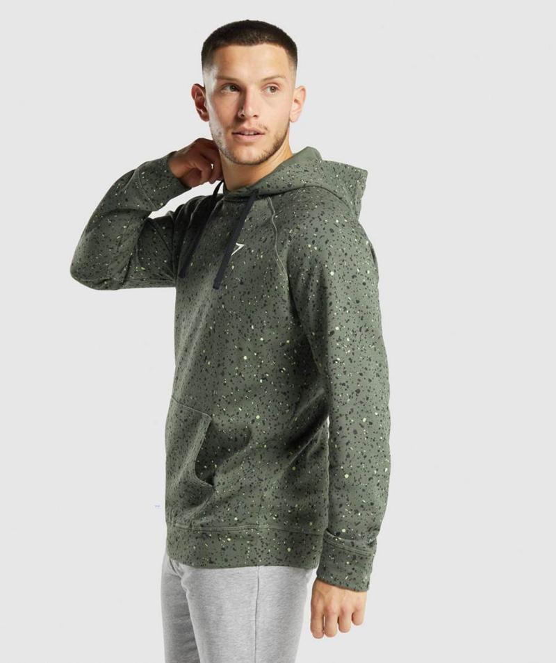 Gymshark Micro Print Kapucnis Pulóver Férfi Zöld  Hungary |  CDEZM-0532