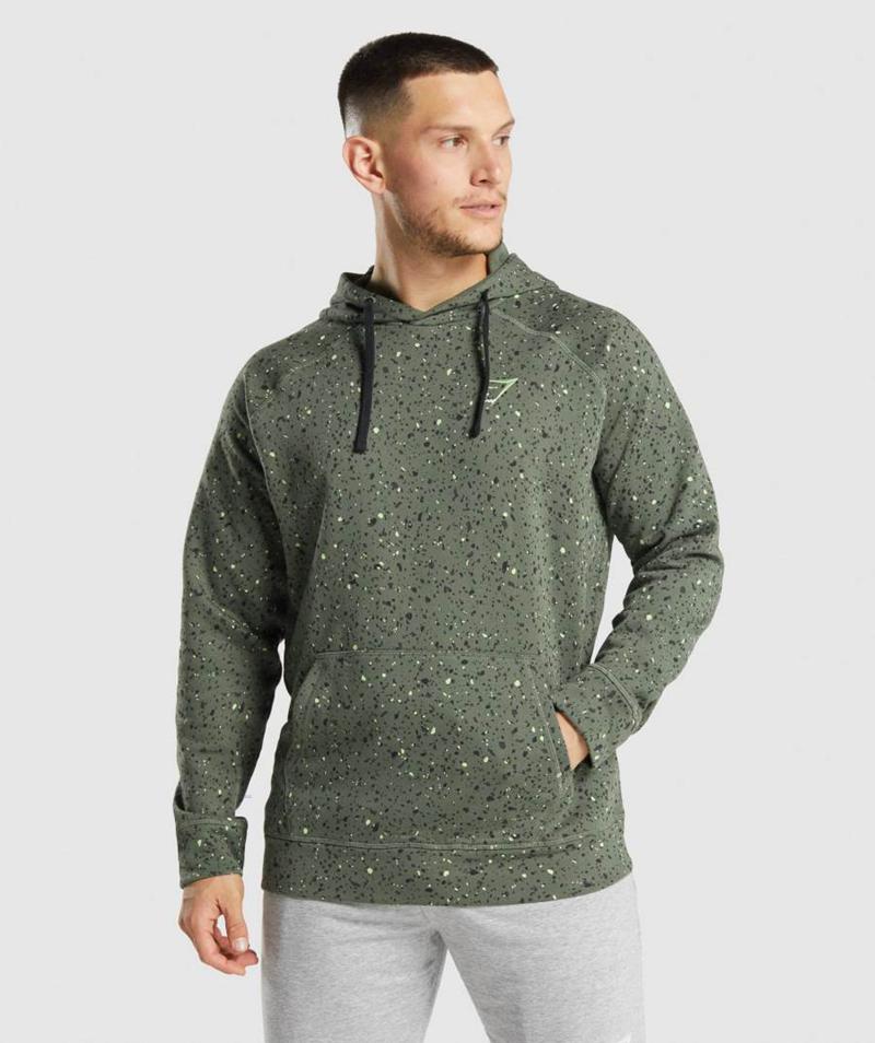 Gymshark Micro Print Kapucnis Pulóver Férfi Zöld  Hungary |  CDEZM-0532