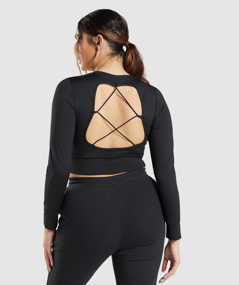 Gymshark Pause Open Back Long Sleeve Crop Felsők Női Fekete  Hungary |  HEMVT-7815