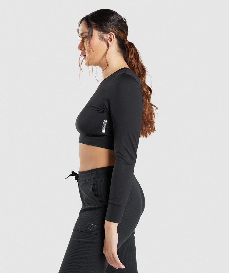 Gymshark Pause Open Back Long Sleeve Crop Felsők Női Fekete  Hungary |  HEMVT-7815