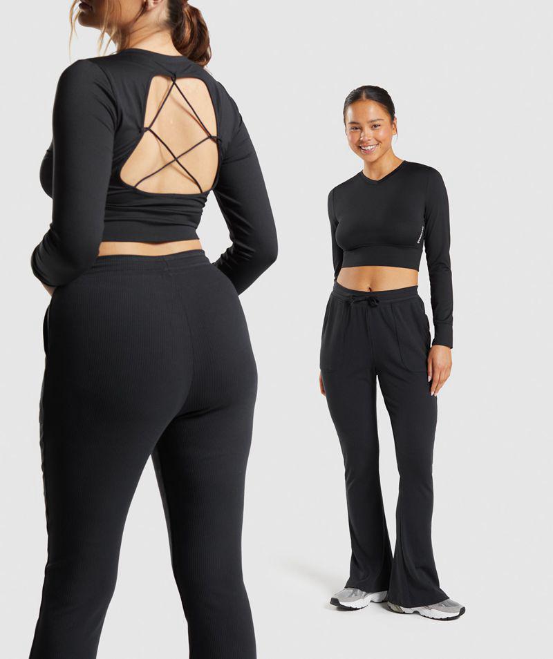 Gymshark Pause Open Back Long Sleeve Crop Felsők Női Fekete  Hungary |  HEMVT-7815