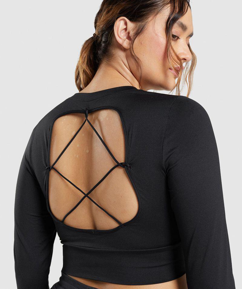 Gymshark Pause Open Back Long Sleeve Crop Felsők Női Fekete  Hungary |  HEMVT-7815