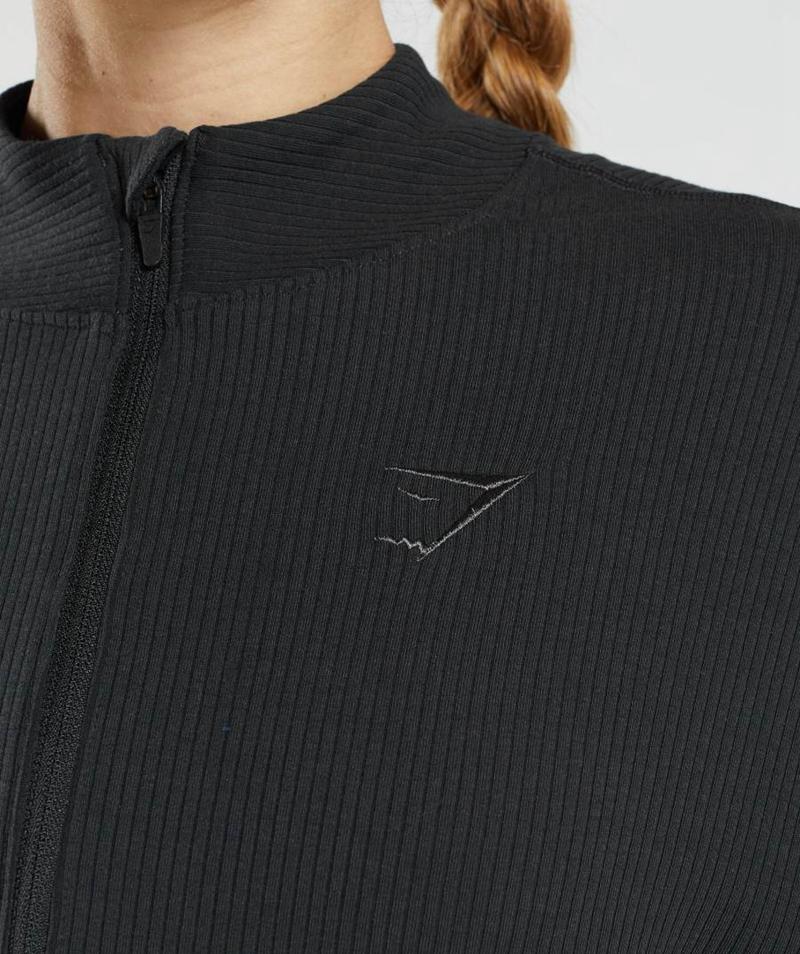 Gymshark Pause Zip Up Kabát Női Fekete  Hungary |  KCRLY-8309