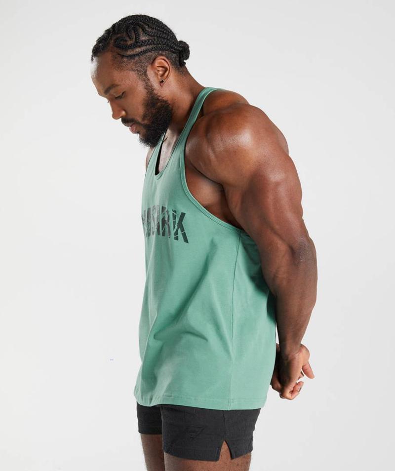 Gymshark Power Stringer Ujjatlan Póló Férfi Mélyzöld Zöld  Hungary |  AXWSL-3296