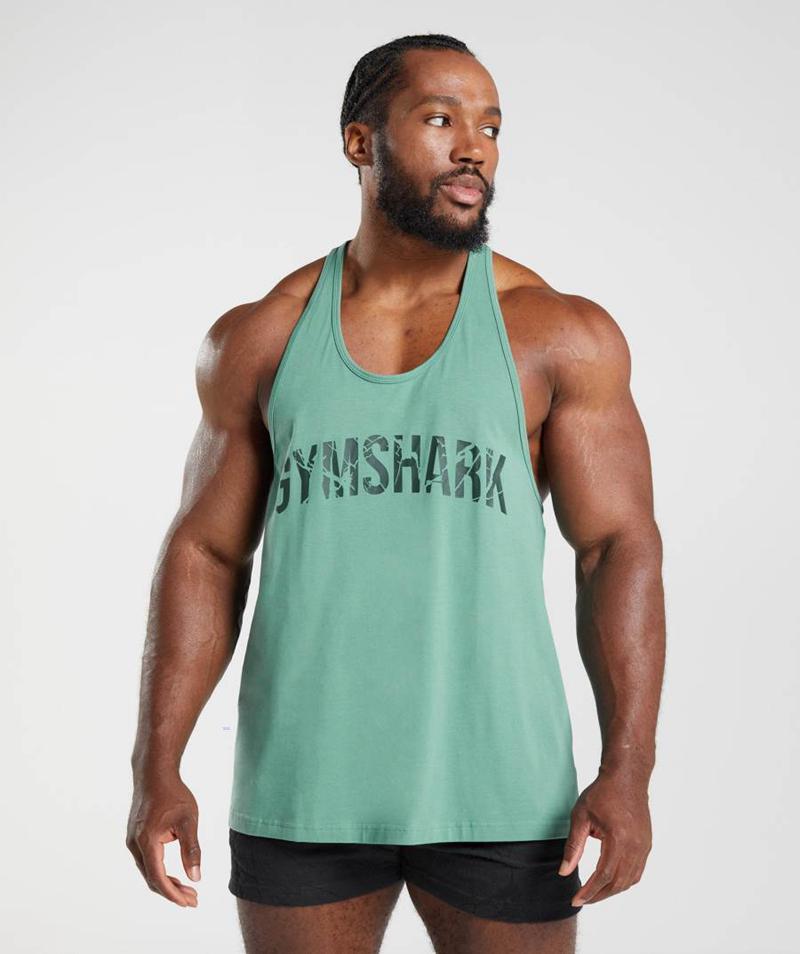 Gymshark Power Stringer Ujjatlan Póló Férfi Mélyzöld Zöld  Hungary |  AXWSL-3296