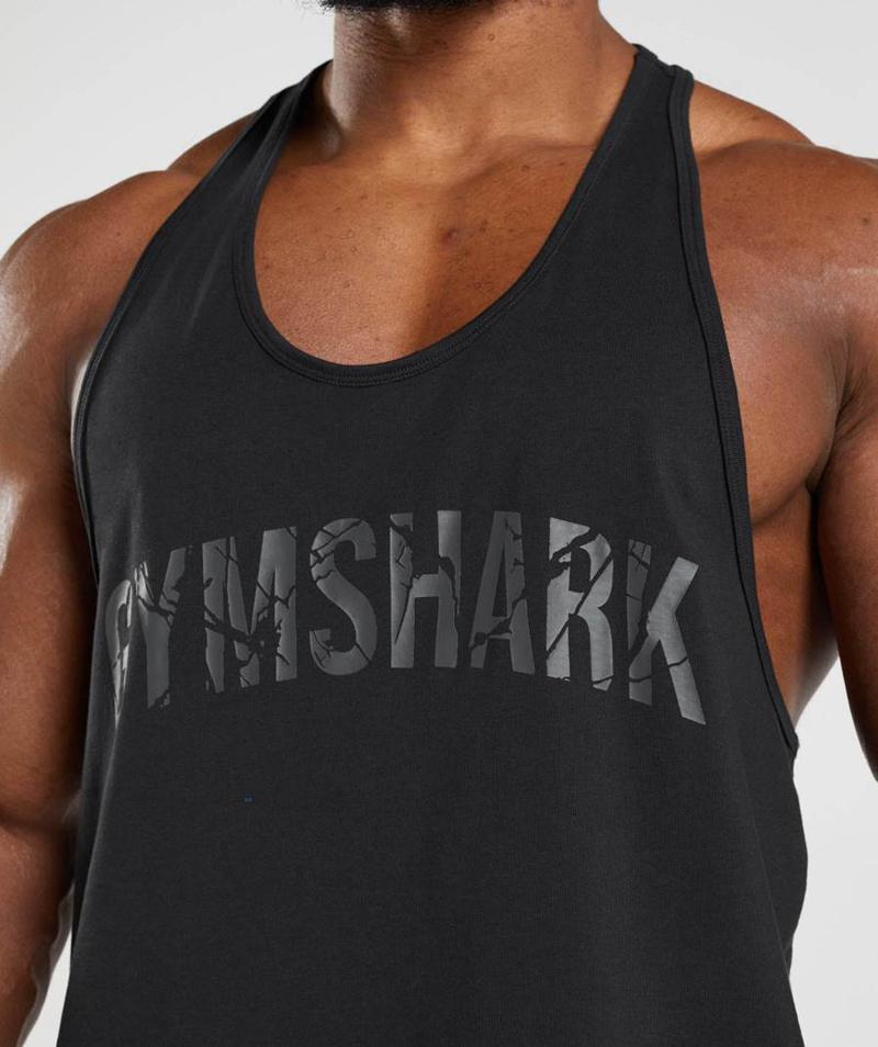 Gymshark Power Stringer Ujjatlan Póló Férfi Fekete  Hungary |  UMWAQ-0546