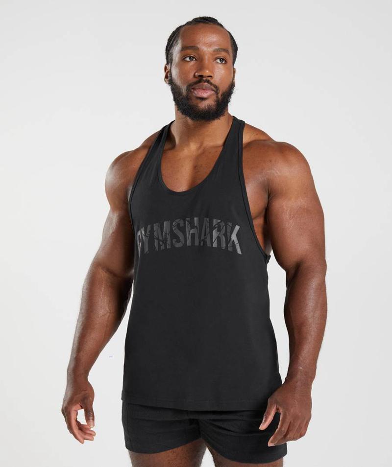 Gymshark Power Stringer Ujjatlan Póló Férfi Fekete  Hungary |  UMWAQ-0546