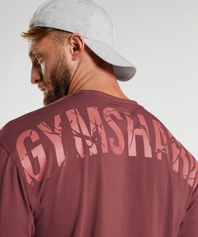 Gymshark Power T-Shirts Férfi Bordó  Hungary |  QXTVN-3674