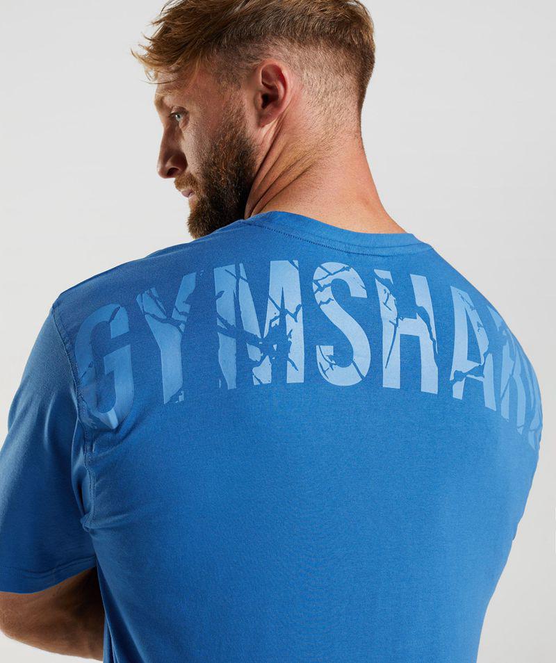 Gymshark Power T-Shirts Férfi Kék  Hungary |  AJFGY-6973