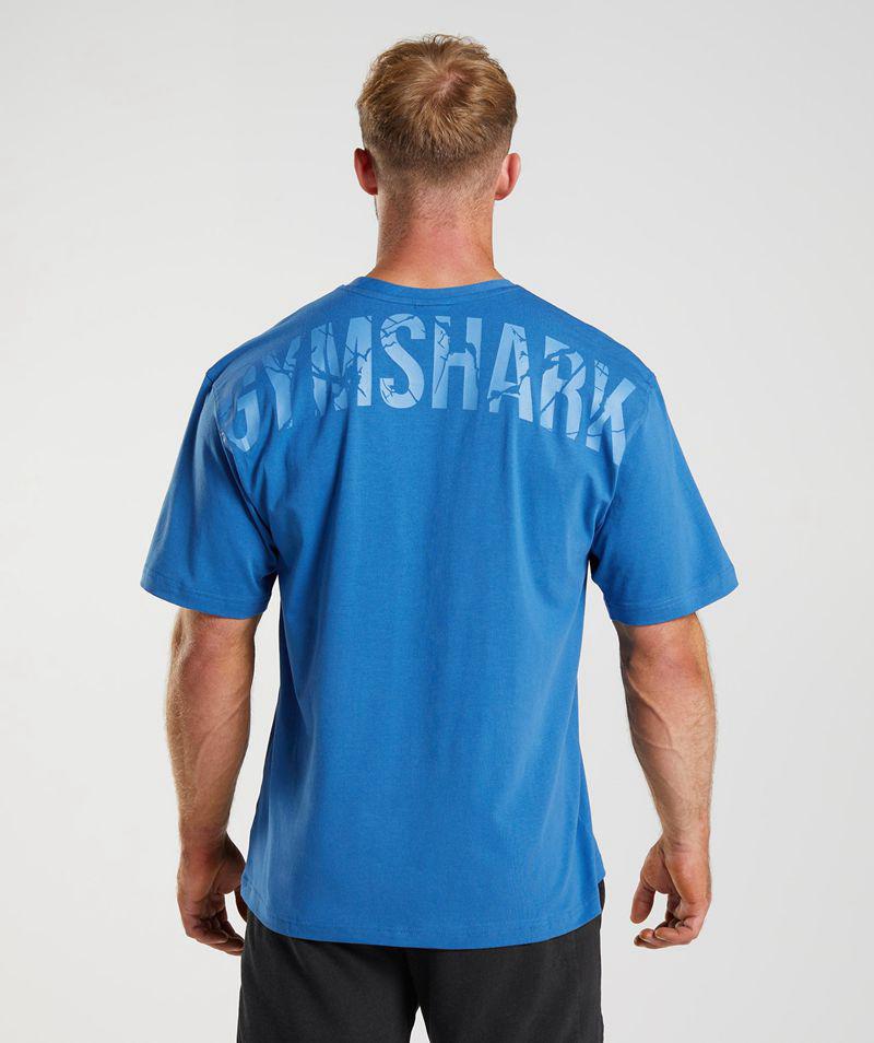 Gymshark Power T-Shirts Férfi Kék  Hungary |  AJFGY-6973