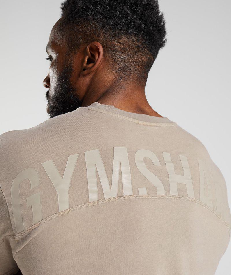 Gymshark Power Washed T-Shirts Férfi Bézs  Hungary |  VIZFM-9254