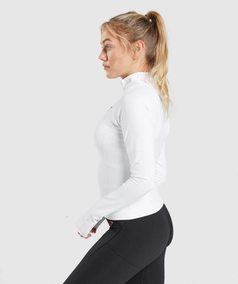 Gymshark Pulse 1/4 Zip Pulóver Női Fehér  Hungary |  WCXGS-6047