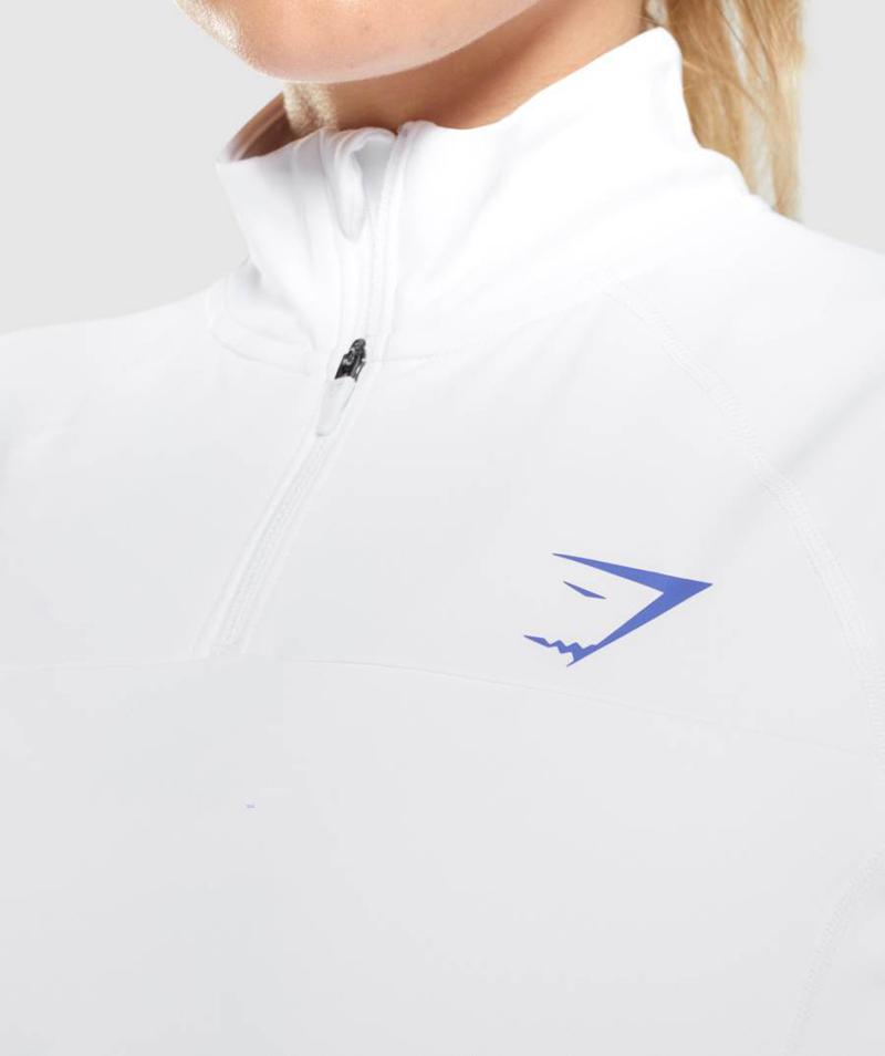 Gymshark Pulse 1/4 Zip Pulóver Női Fehér  Hungary |  WCXGS-6047