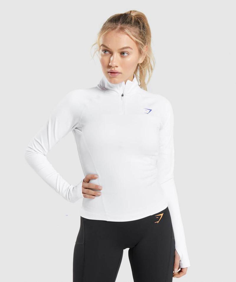 Gymshark Pulse 1/4 Zip Pulóver Női Fehér  Hungary |  WCXGS-6047